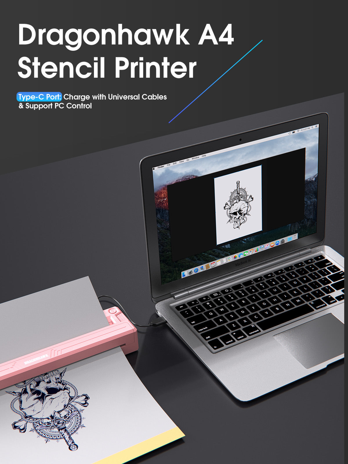 DRAGONHAWK A4 | WIRELESS TATTOO STENCIL PRINTER