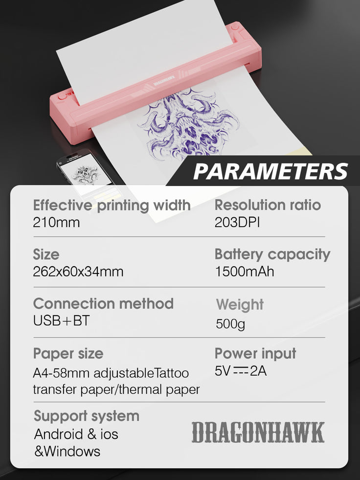 DRAGONHAWK A4 | WIRELESS TATTOO STENCIL PRINTER